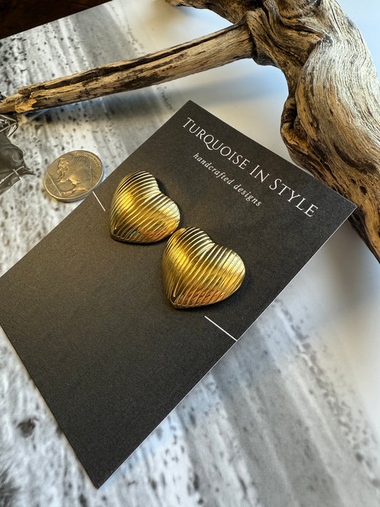 Golden Variegated Heart Earrings