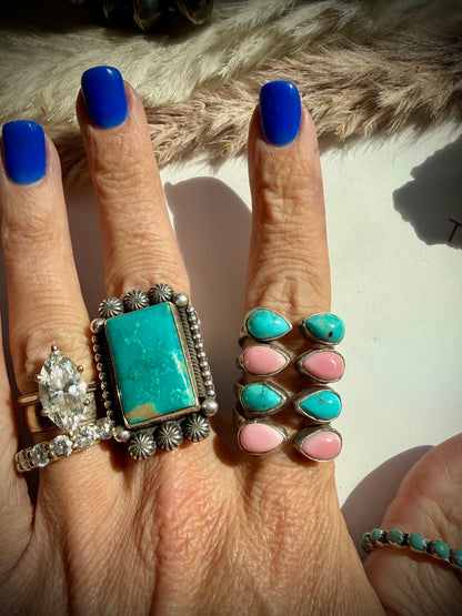The Flip Side- Pink Conch & Turquoise Ring