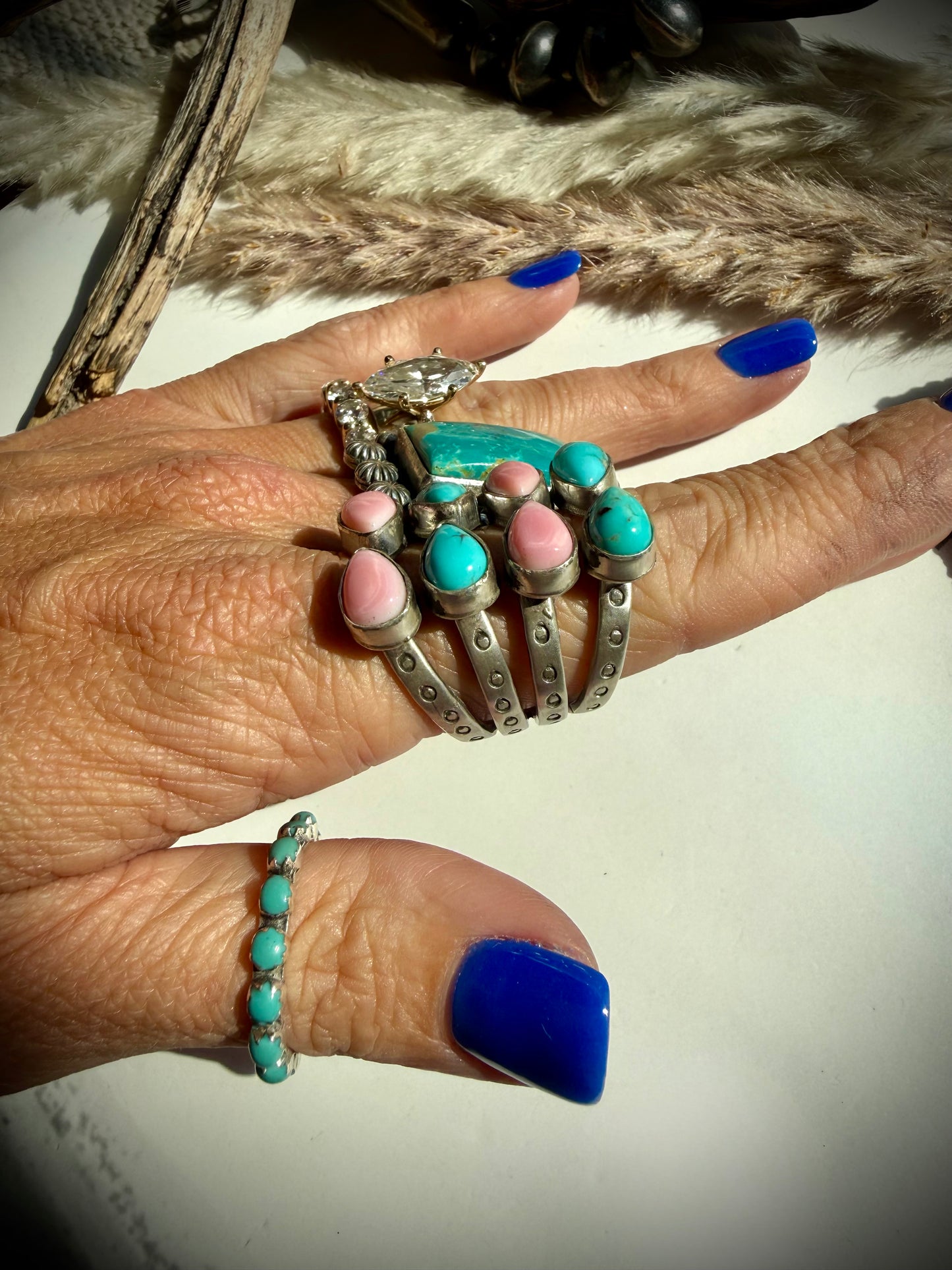 The Flip Side- Pink Conch & Turquoise Ring