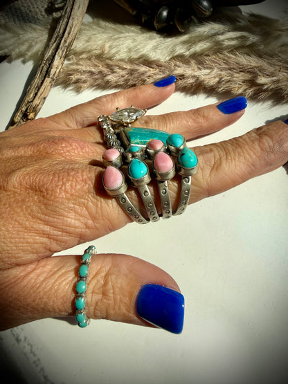 The Flip Side- Pink Conch & Turquoise Ring