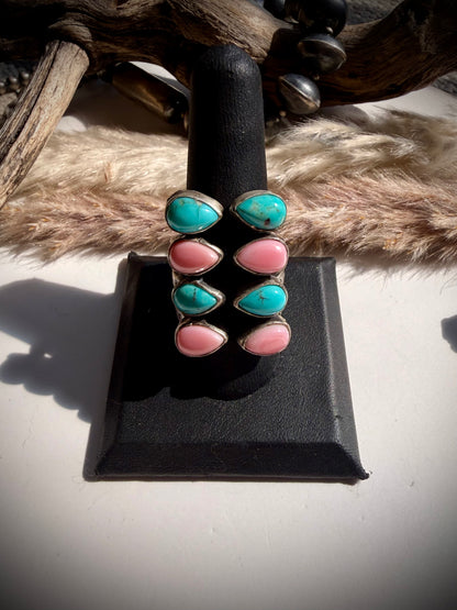 The Flip Side- Pink Conch & Turquoise Ring