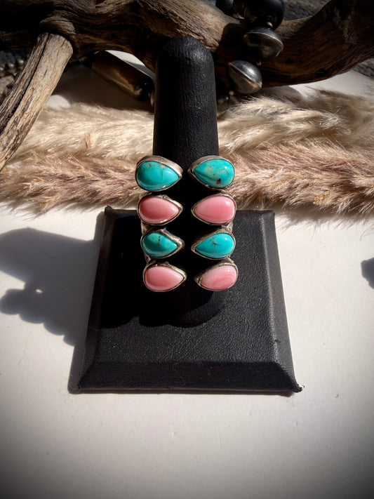 The Flip Side- Pink Conch & Turquoise Ring
