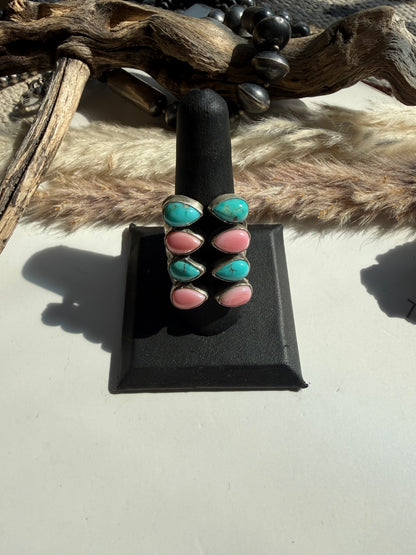 The Flip Side- Pink Conch & Turquoise Ring