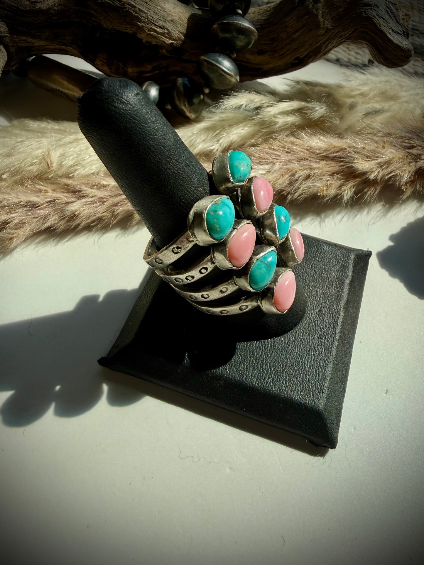 The Flip Side- Pink Conch & Turquoise Ring