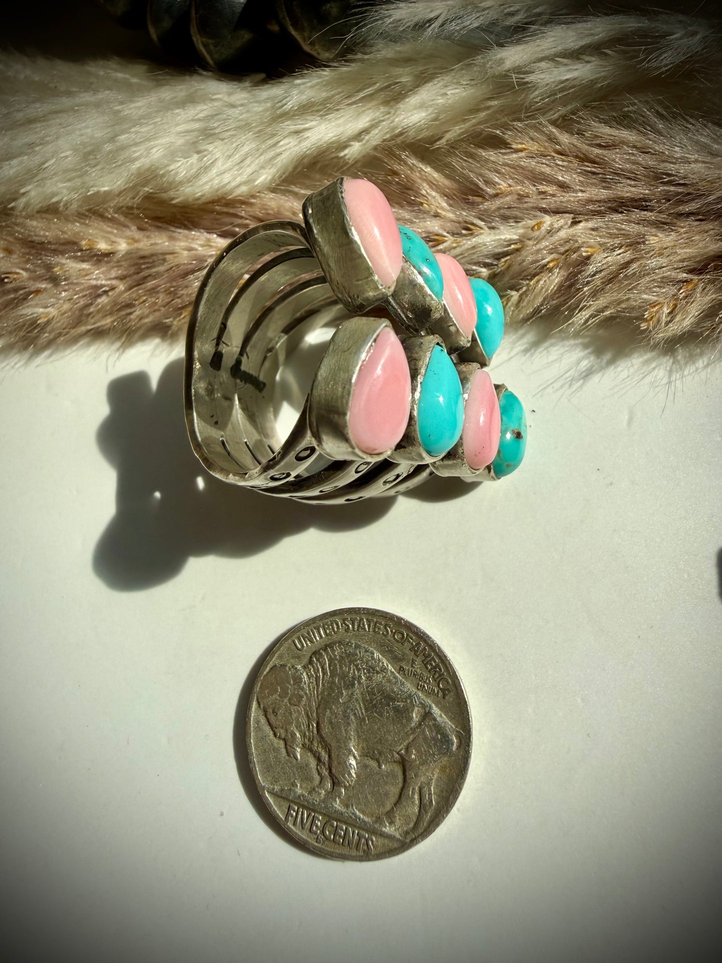 The Flip Side- Pink Conch & Turquoise Ring
