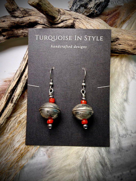 Mercury Dime Dangle Earrings with Coral