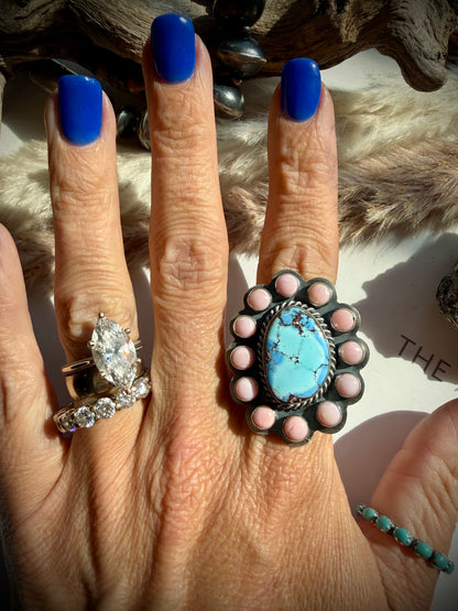 Golden Hills and Pink Conch Cluster Ring- Adjustable
