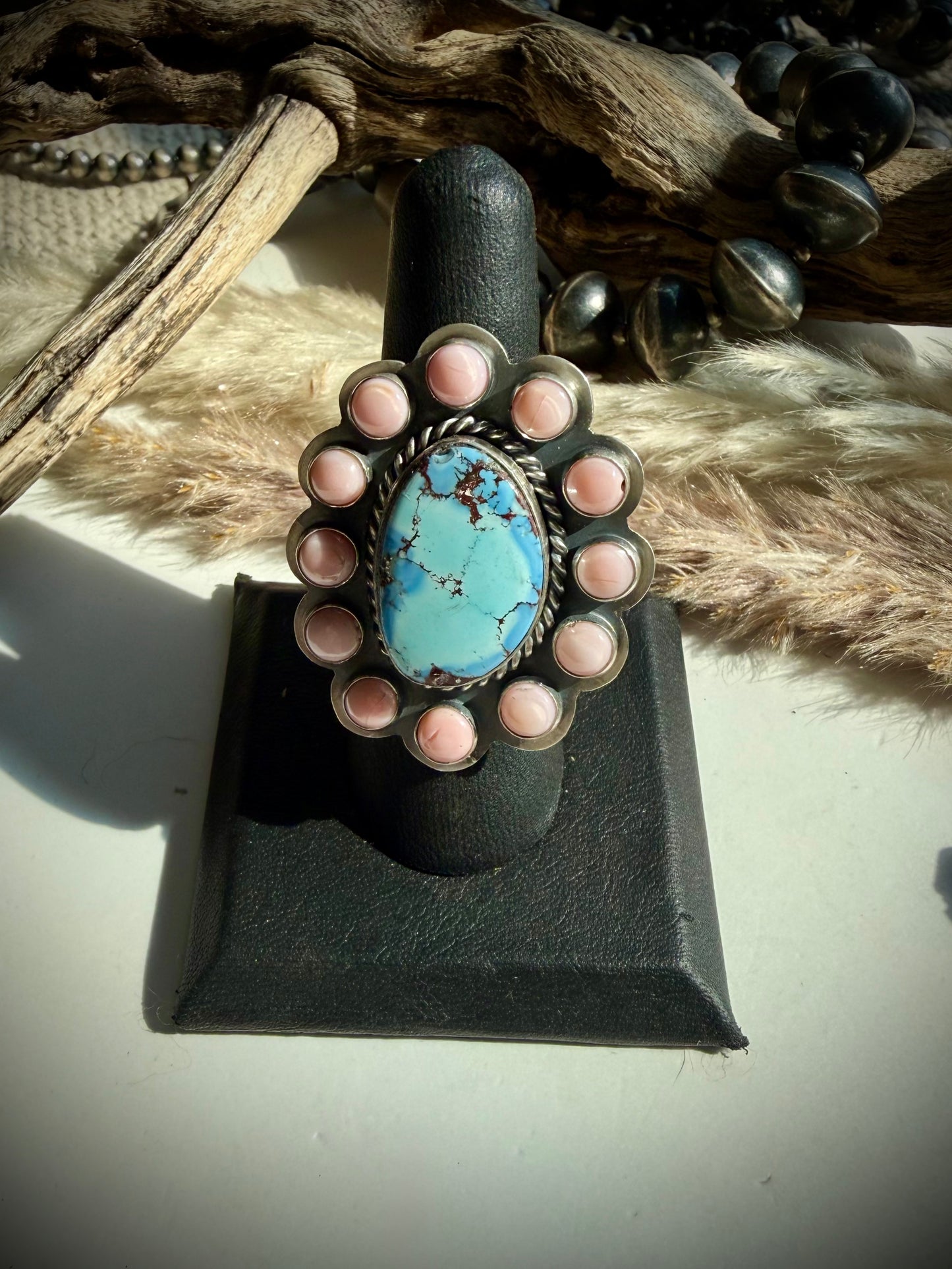 Golden Hills and Pink Conch Cluster Ring- Adjustable