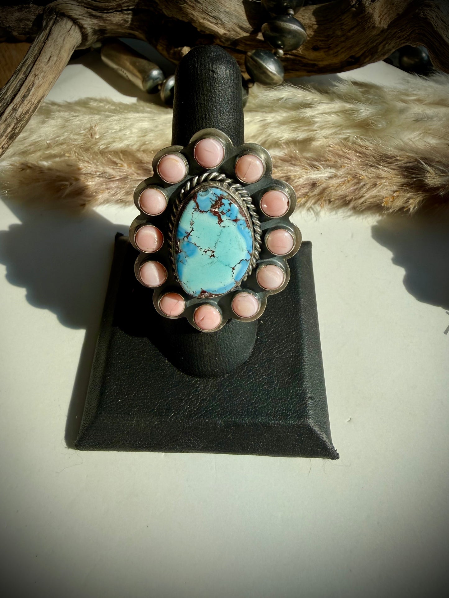 Golden Hills and Pink Conch Cluster Ring- Adjustable