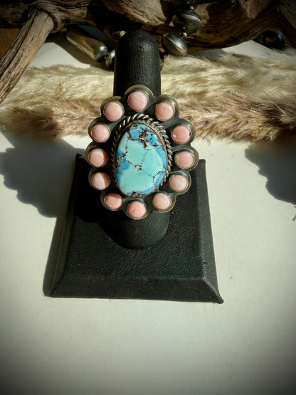Golden Hills and Pink Conch Cluster Ring- Adjustable