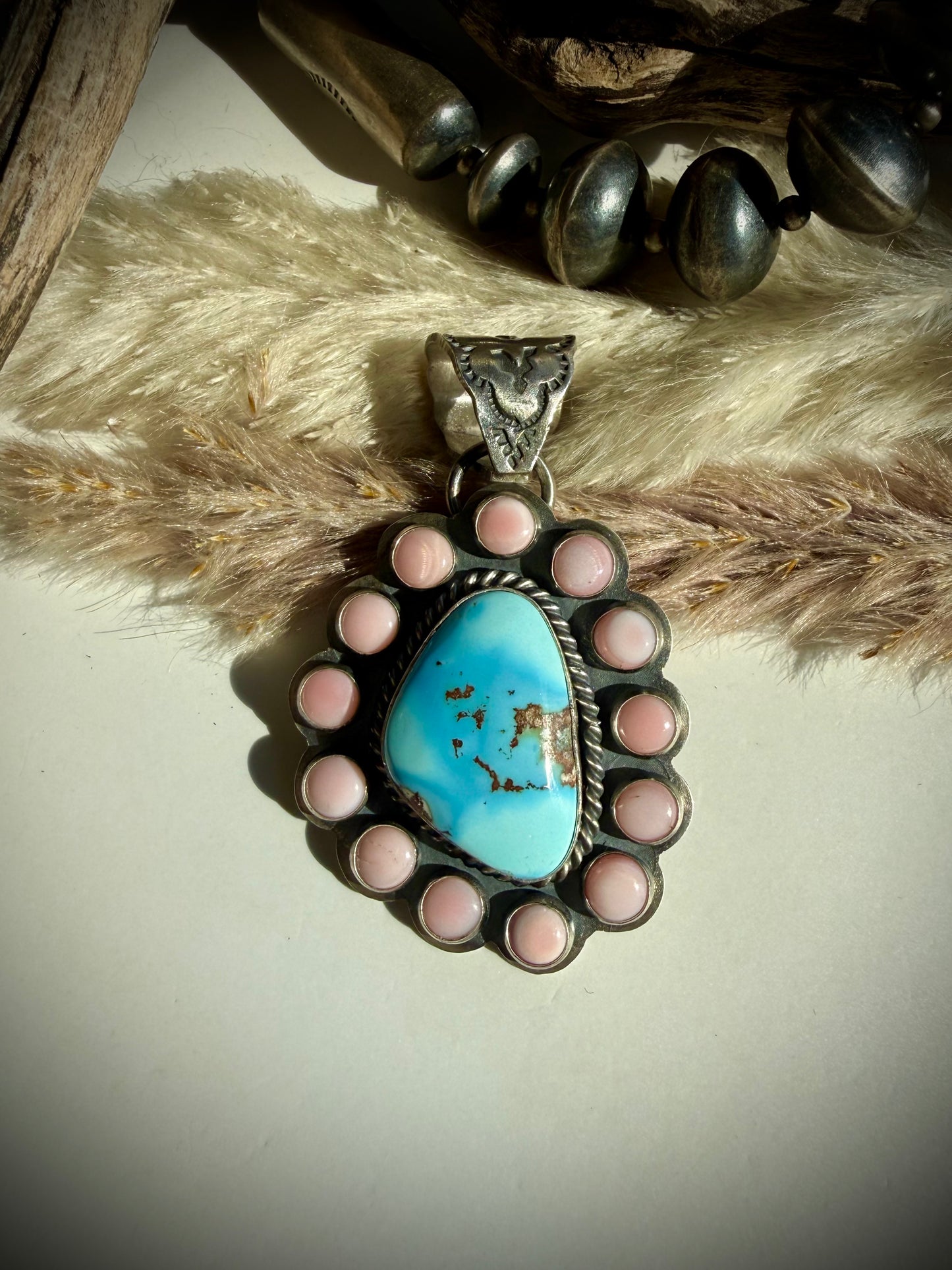 Golden Hills and Pink Conch Pendant