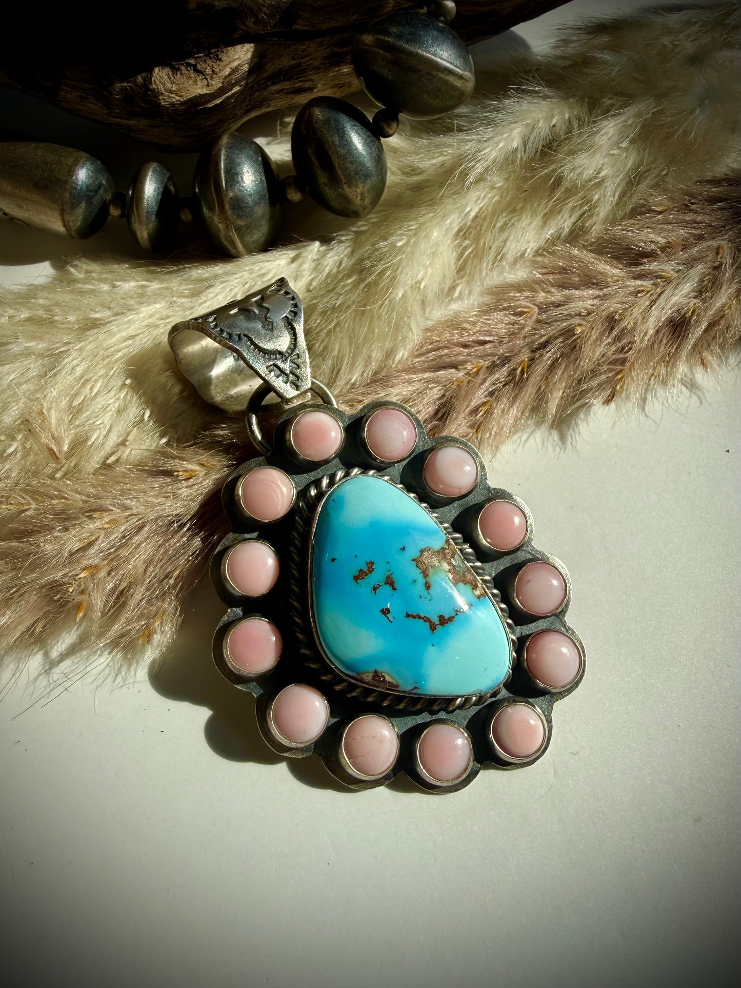 Golden Hills and Pink Conch Pendant