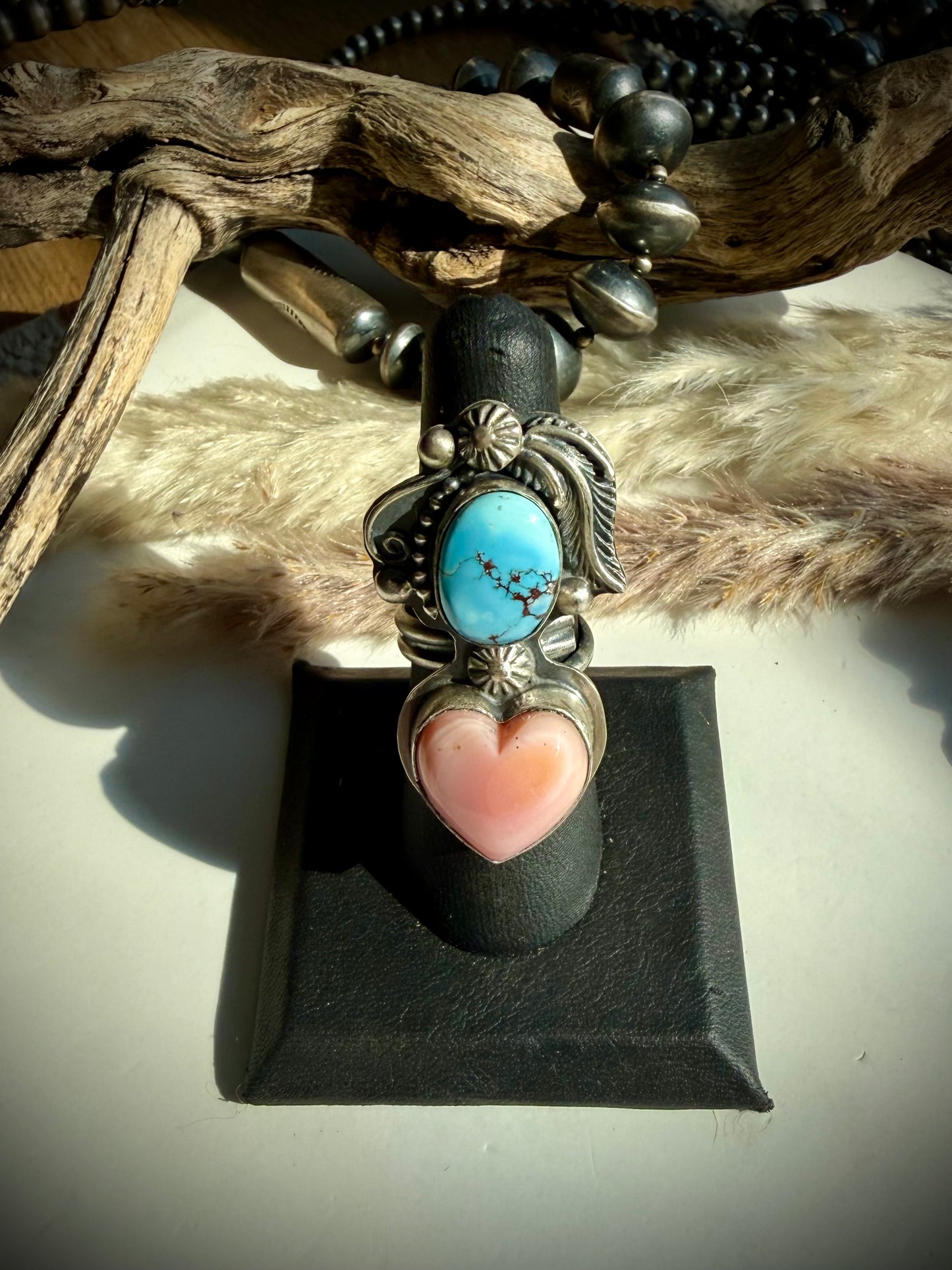 Pink Conch & Golden Hills Ring- Adjustable