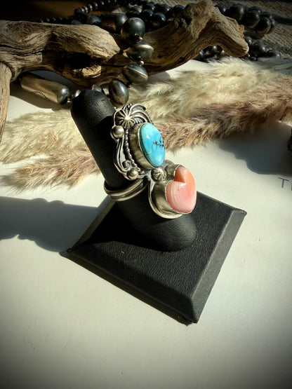 Pink Conch & Golden Hills Ring- Adjustable