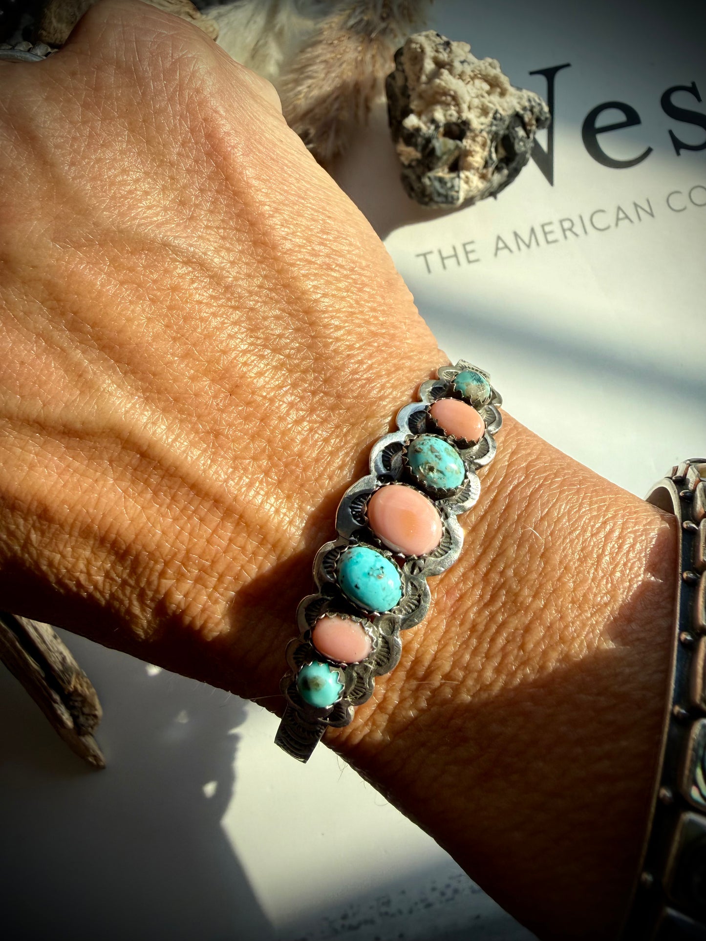 Pink Conch & Turquoise Bracelet by Russell Sam