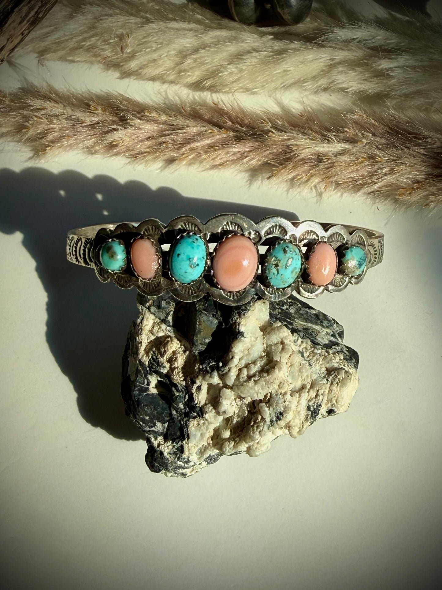 Pink Conch & Turquoise Bracelet by Russell Sam