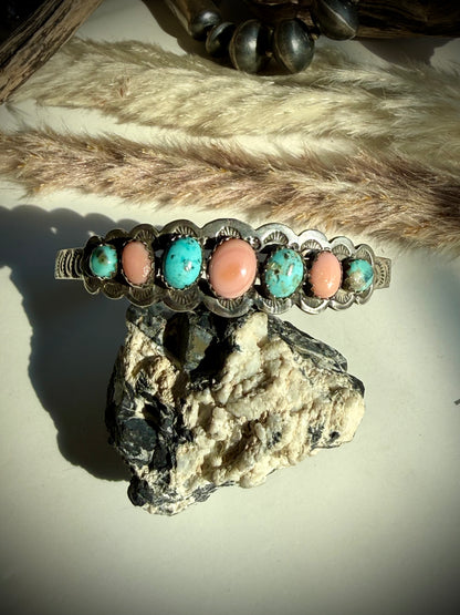 Pink Conch & Turquoise Bracelet by Russell Sam