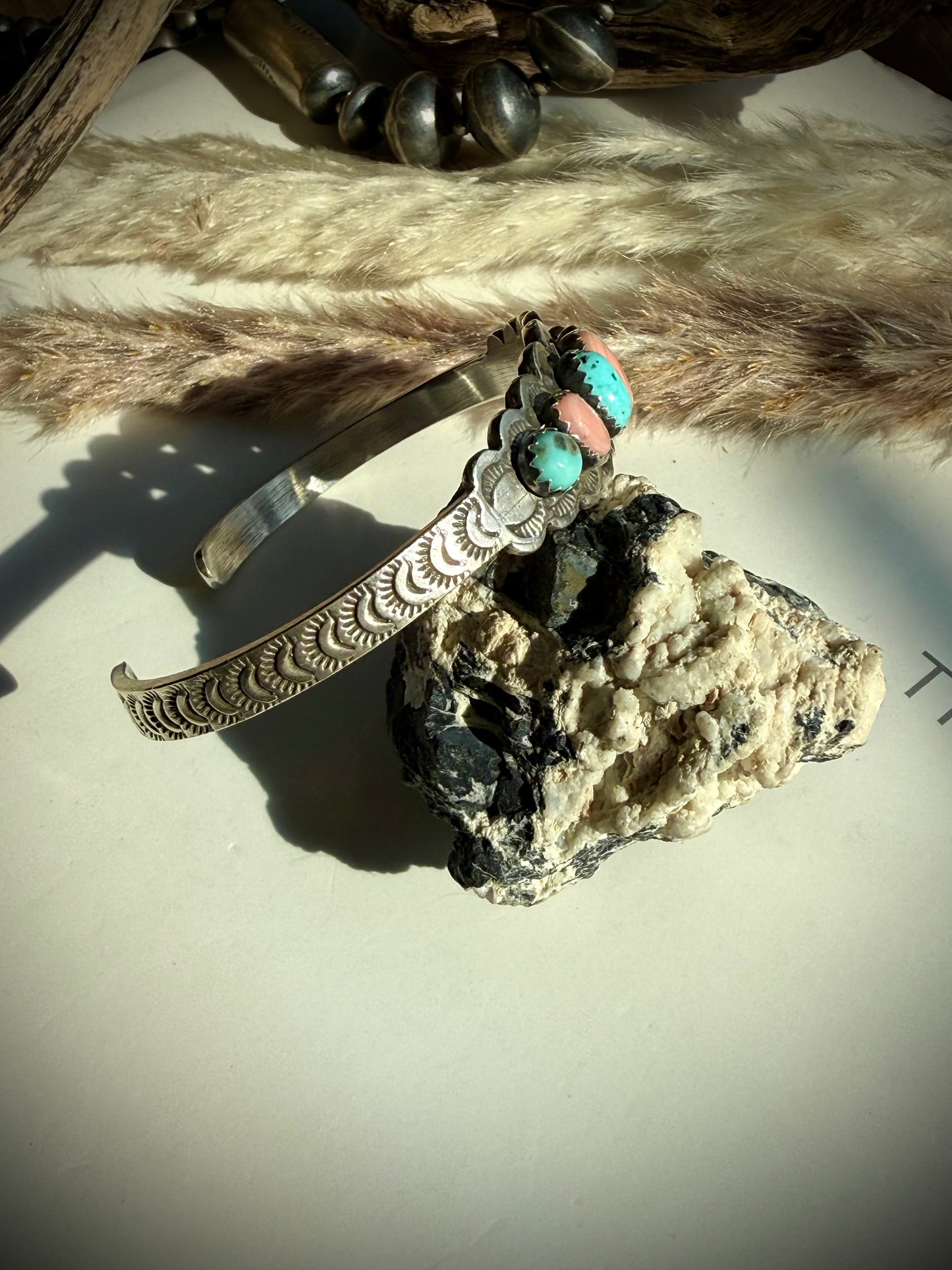 Pink Conch & Turquoise Bracelet by Russell Sam