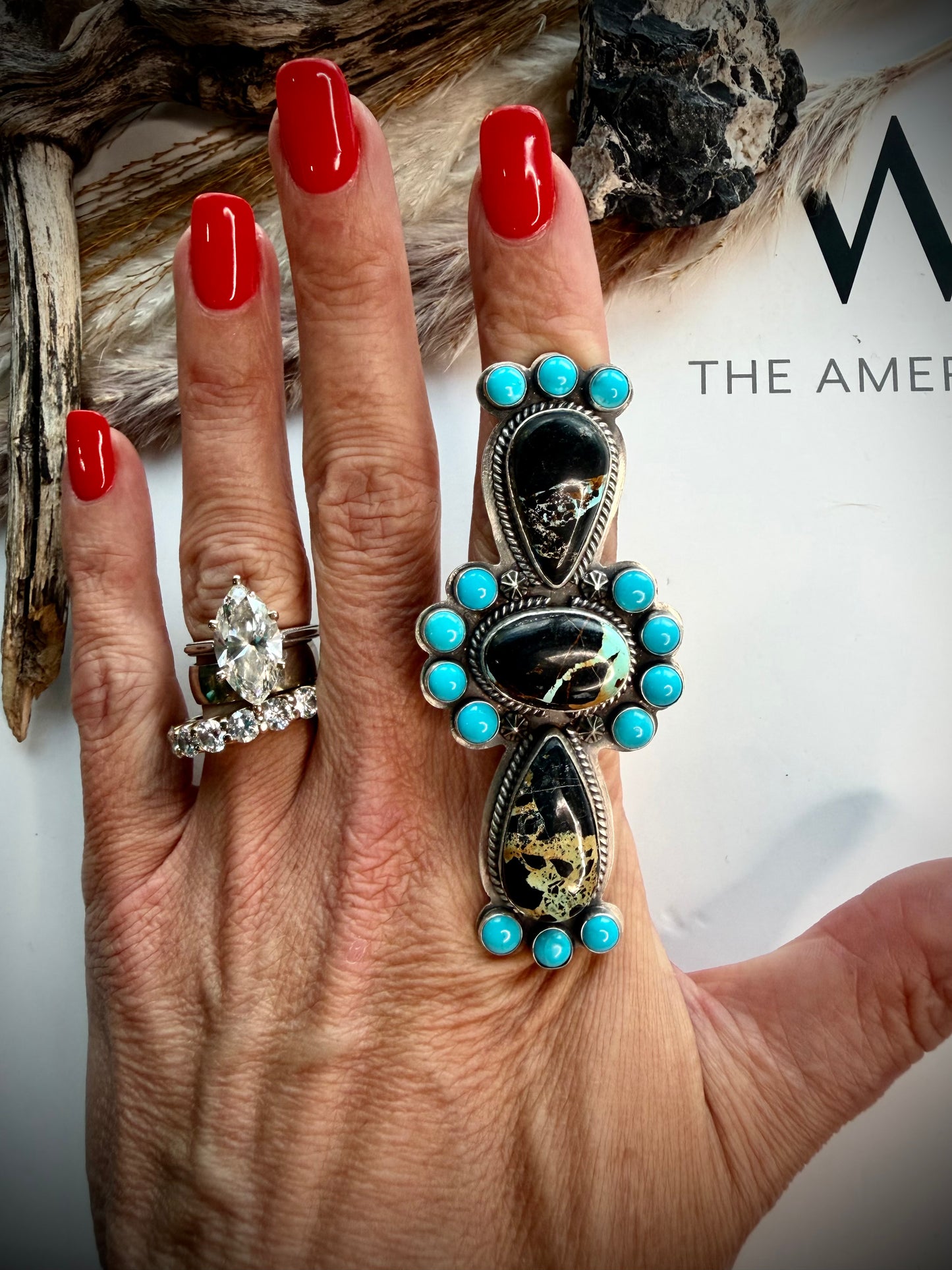 Blackjack & Sleeping Beauty Turquoise Crawler Ring- size 7 1/2