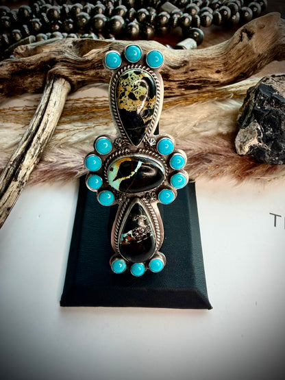 Blackjack & Sleeping Beauty Turquoise Crawler Ring- size 7 1/2