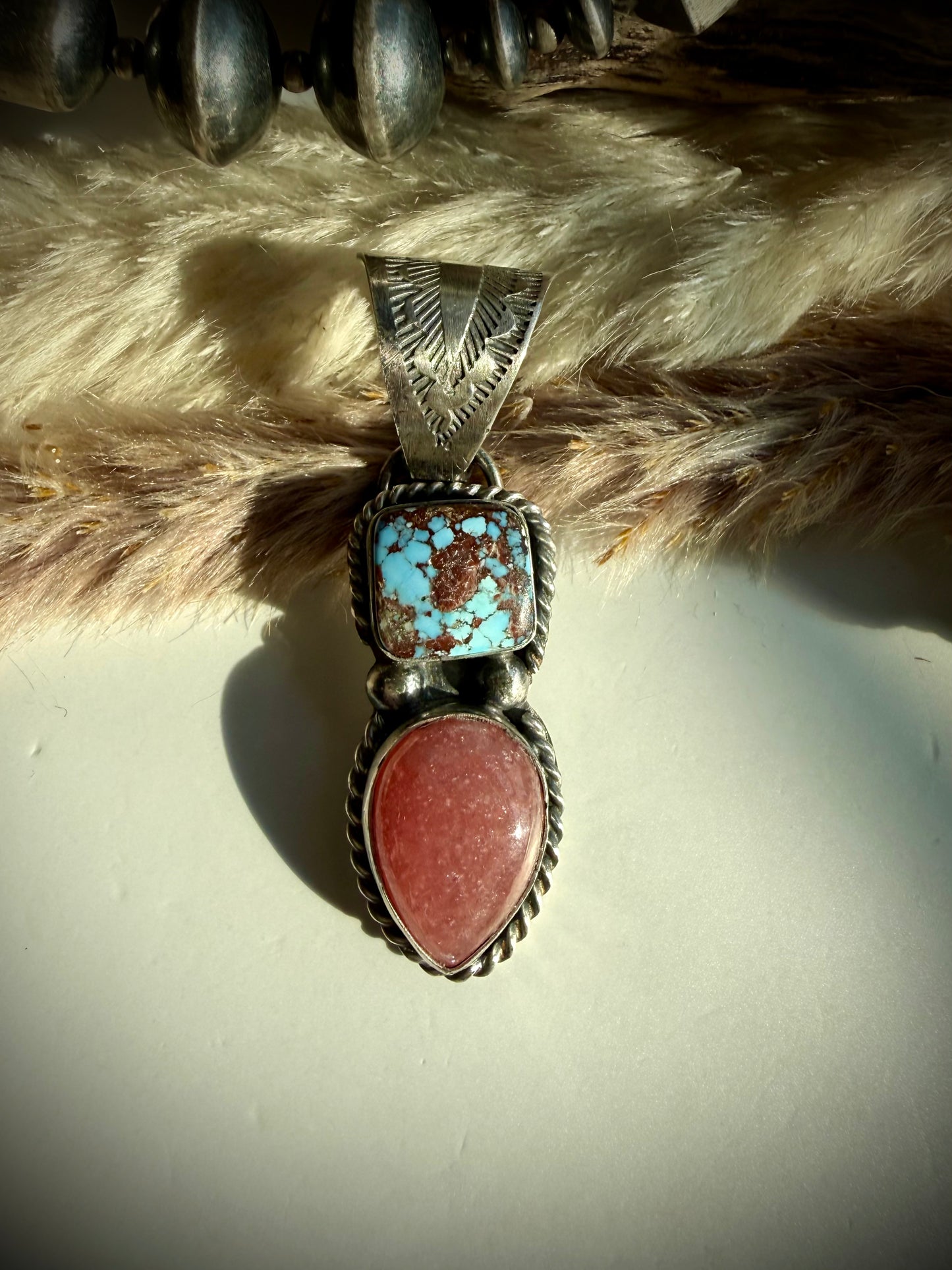 Rhodocrosite and Golden Turquoise Pendant