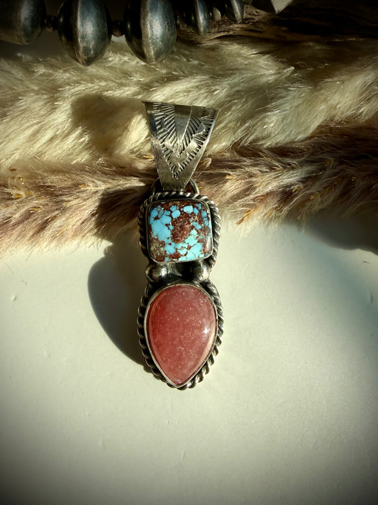Rhodocrosite and Golden Turquoise Pendant
