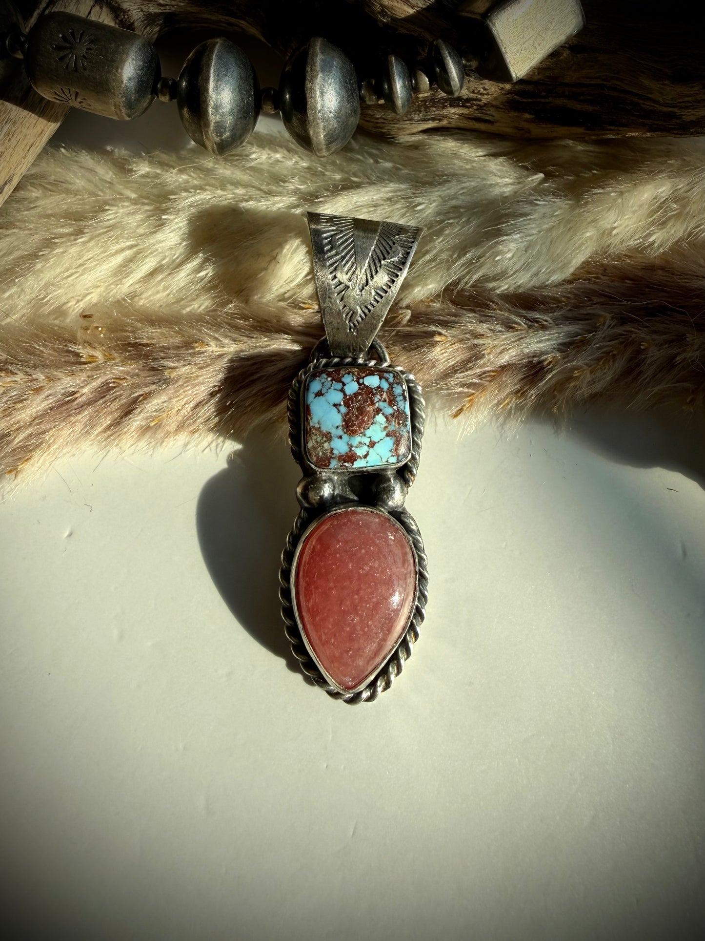 Rhodocrosite and Golden Turquoise Pendant