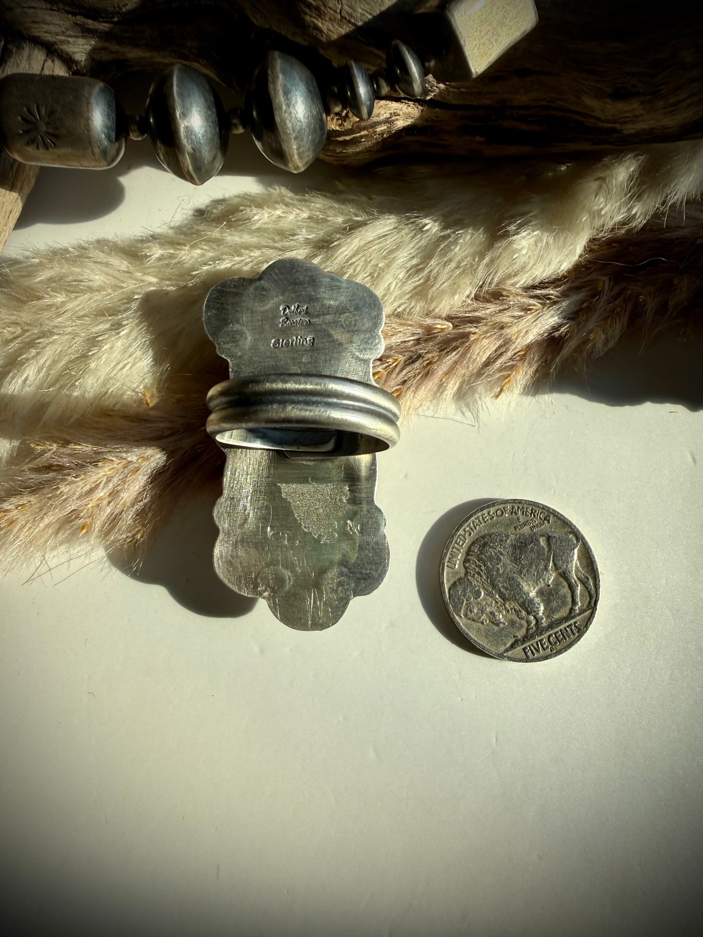 Golden Hills & Rhodocrosite Ring by Delbert Sacatero