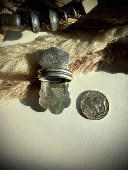 Golden Hills & Rhodocrosite Ring by Delbert Sacatero