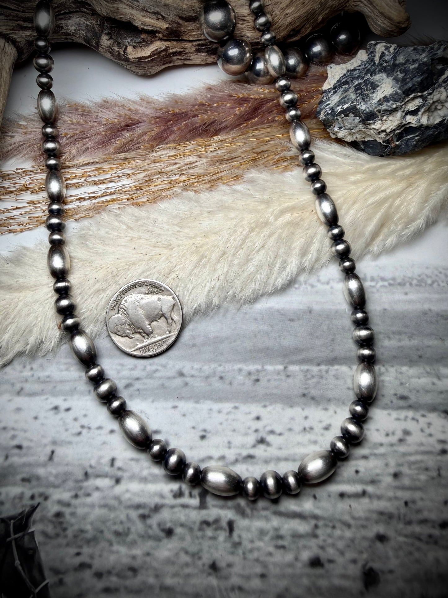 18" Sterling Melon and Round Pearl Necklace