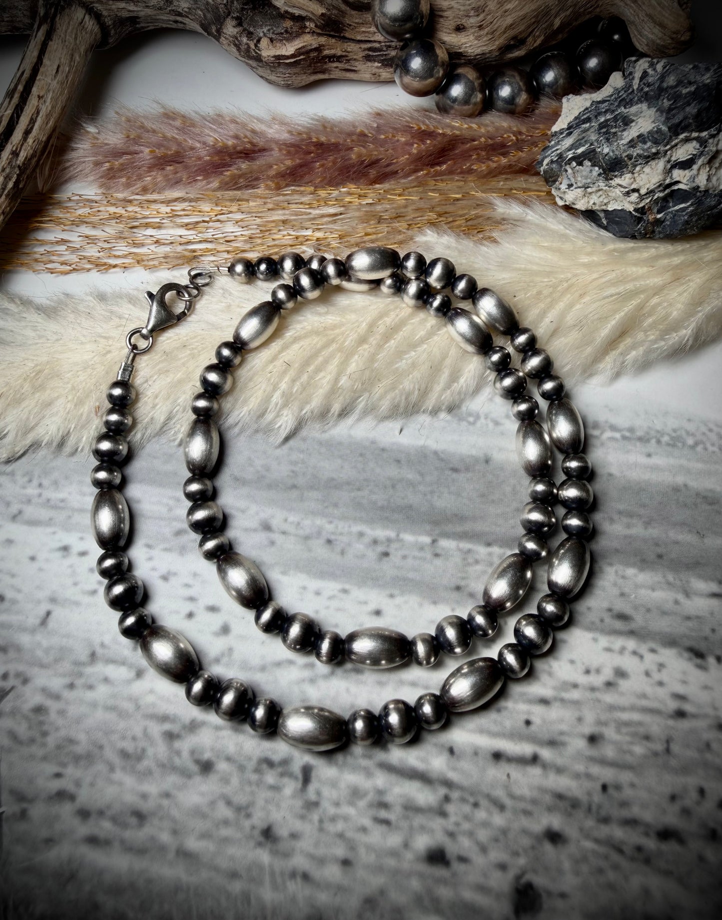 18" Sterling Melon and Round Pearl Necklace