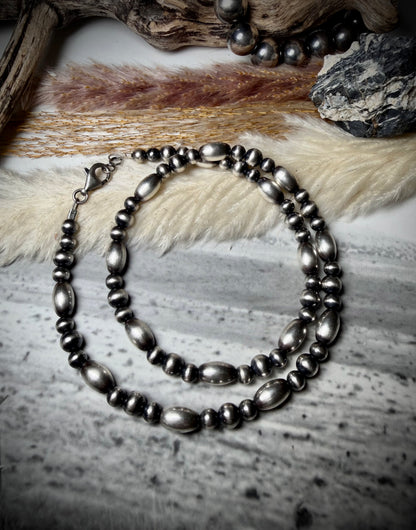 18" Sterling Melon and Round Pearl Necklace