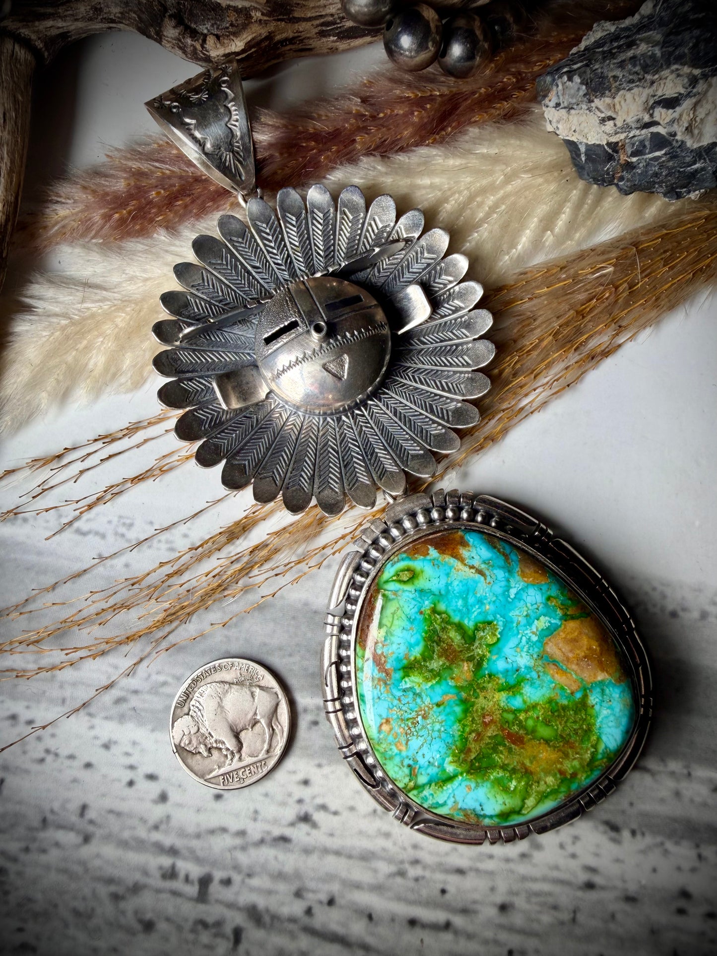 Huge Sonoran Sunface Kachina Pendant by Freddy Charley