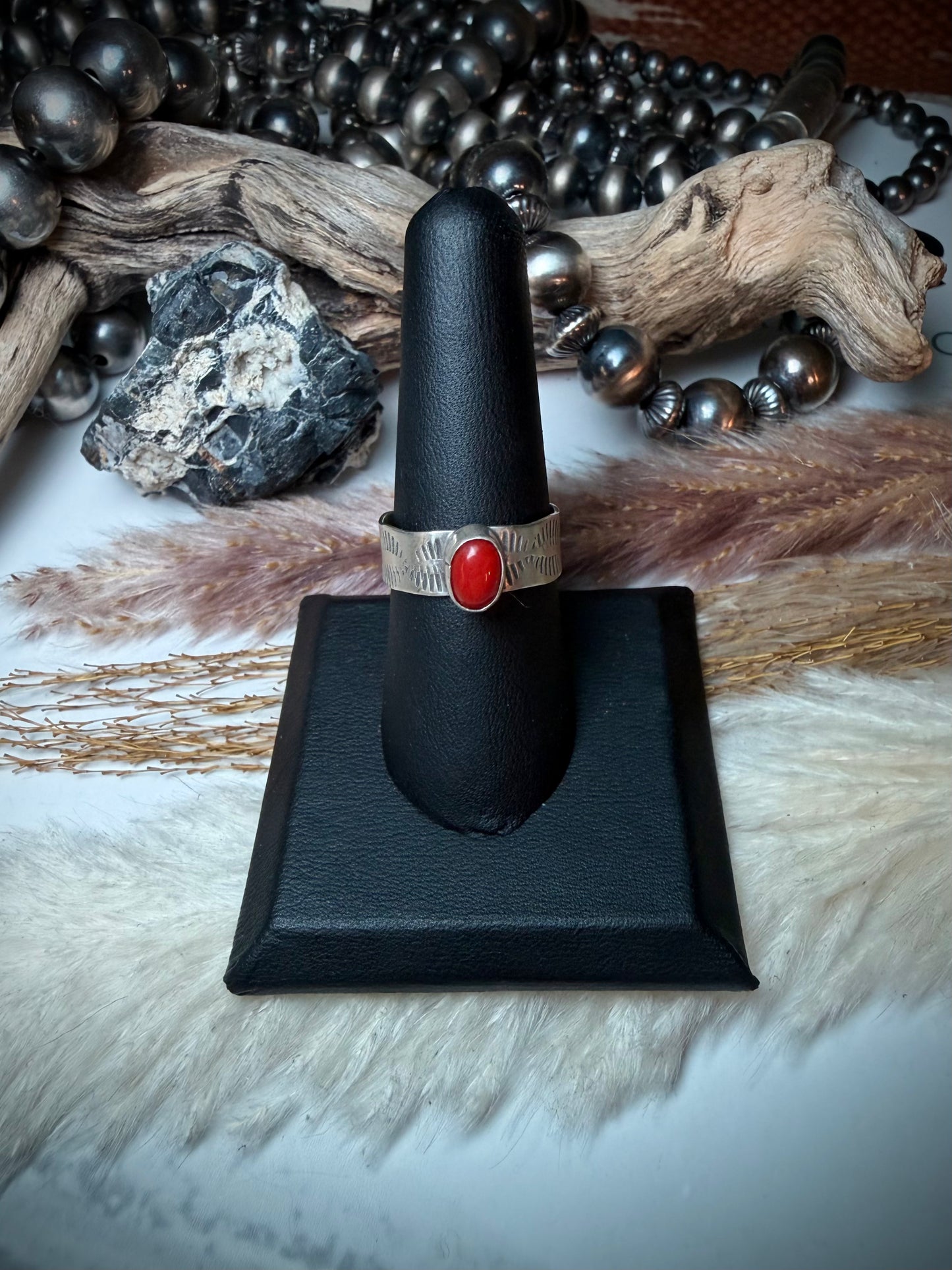 Red Coral Ring size 8