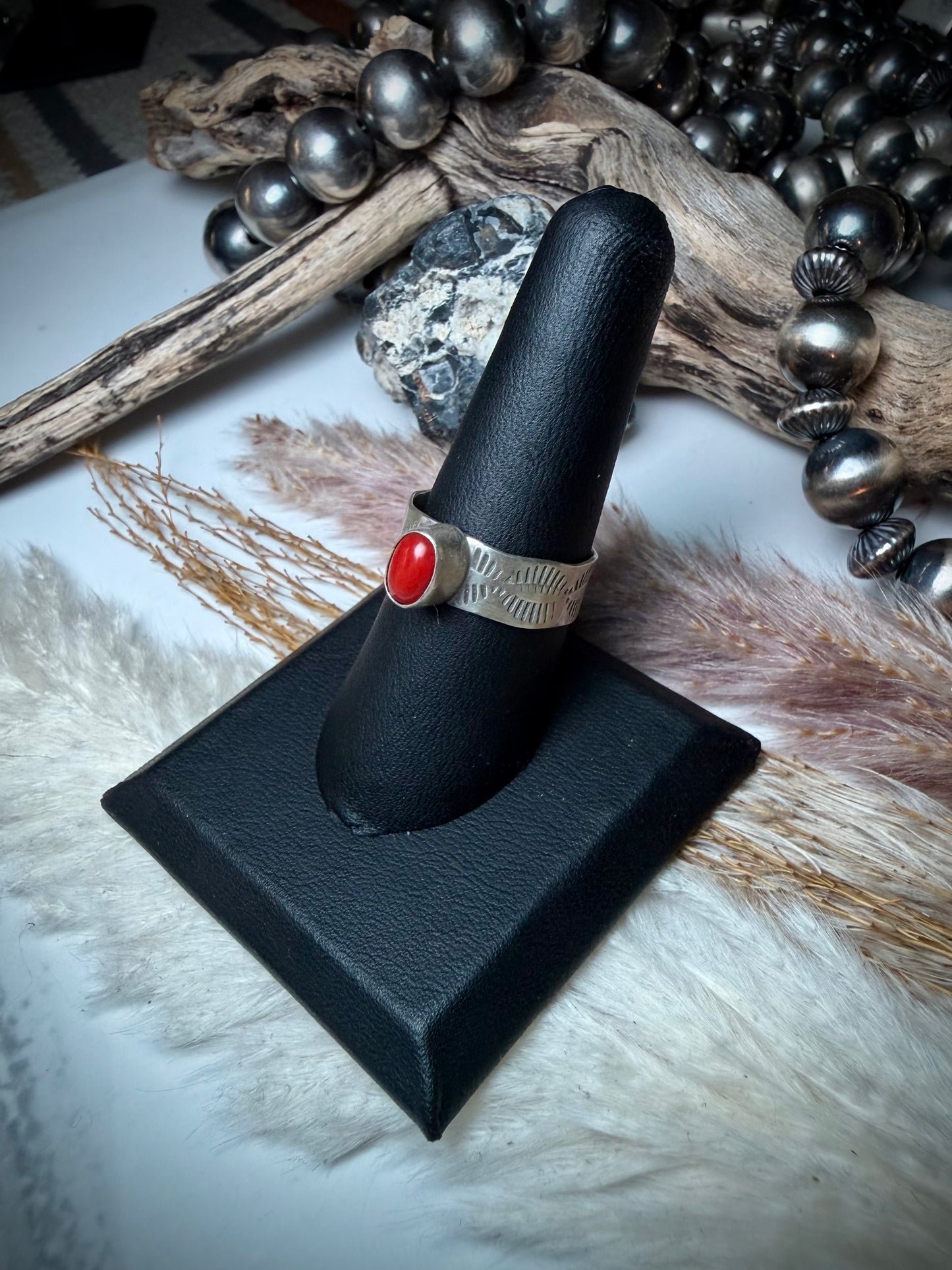 Red Coral Ring size 8