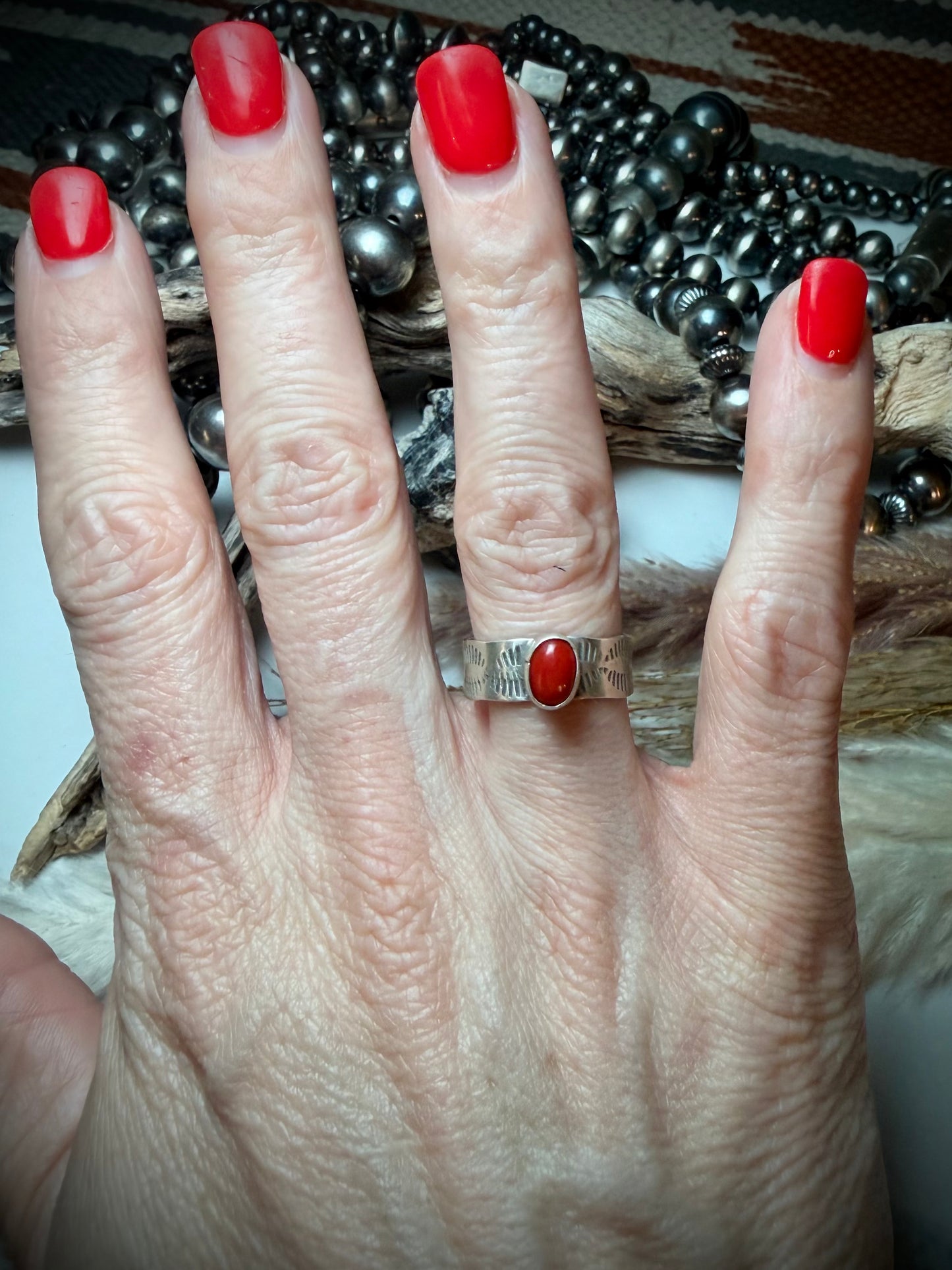 Red Coral Ring size 8