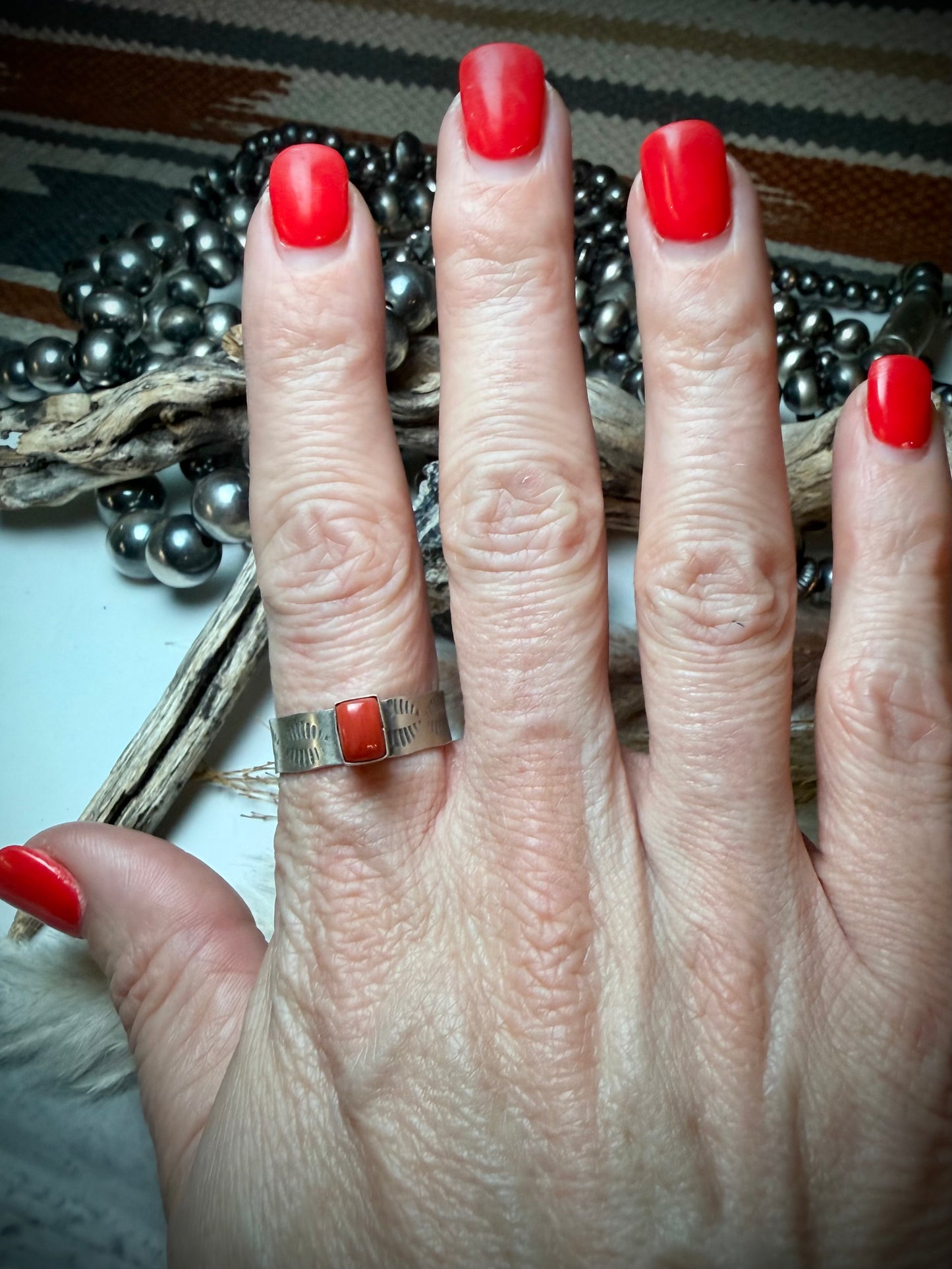 Red Coral Ring size 9.5