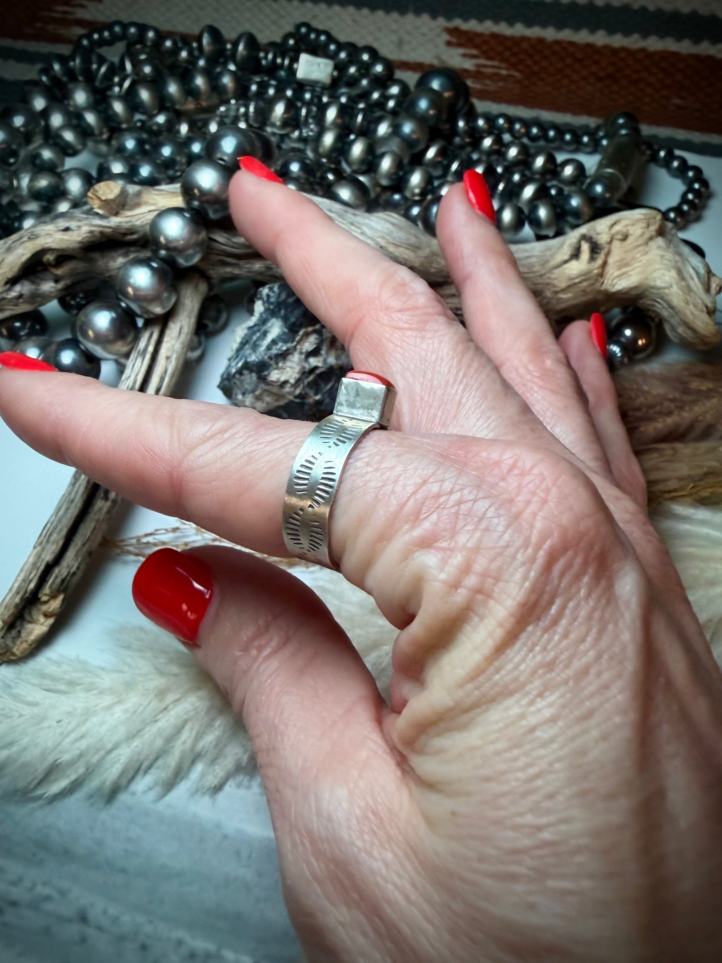 Red Coral Ring size 9.5