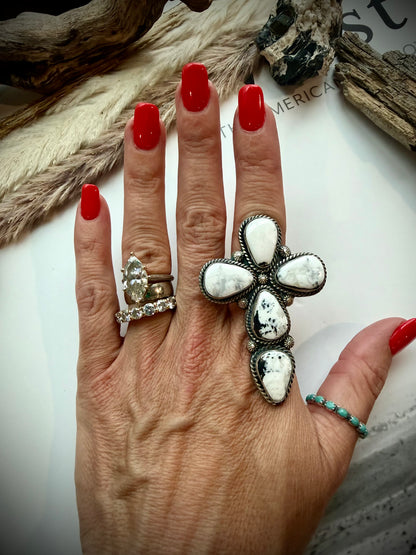 White Buffalo Cross Ring- Adjustable