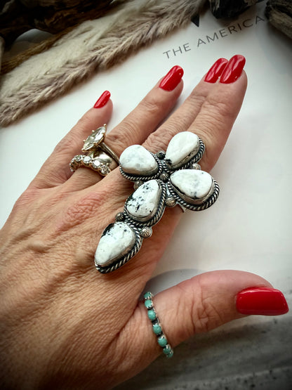 White Buffalo Cross Ring- Adjustable