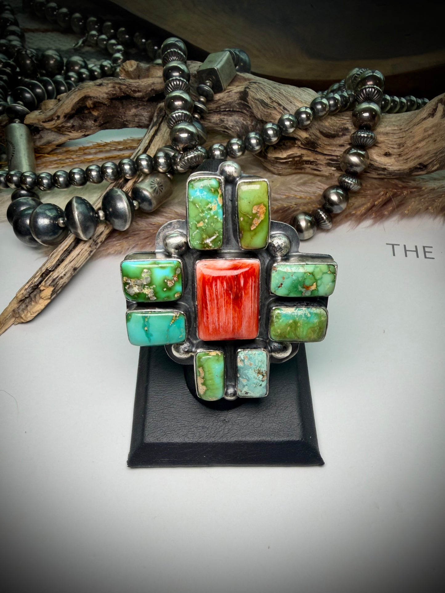 Delbert Sacatero Sonoran Gold & Red Spiny Ring- Adjustable