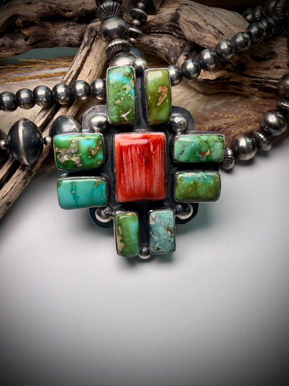 Delbert Sacatero Sonoran Gold & Red Spiny Ring- Adjustable