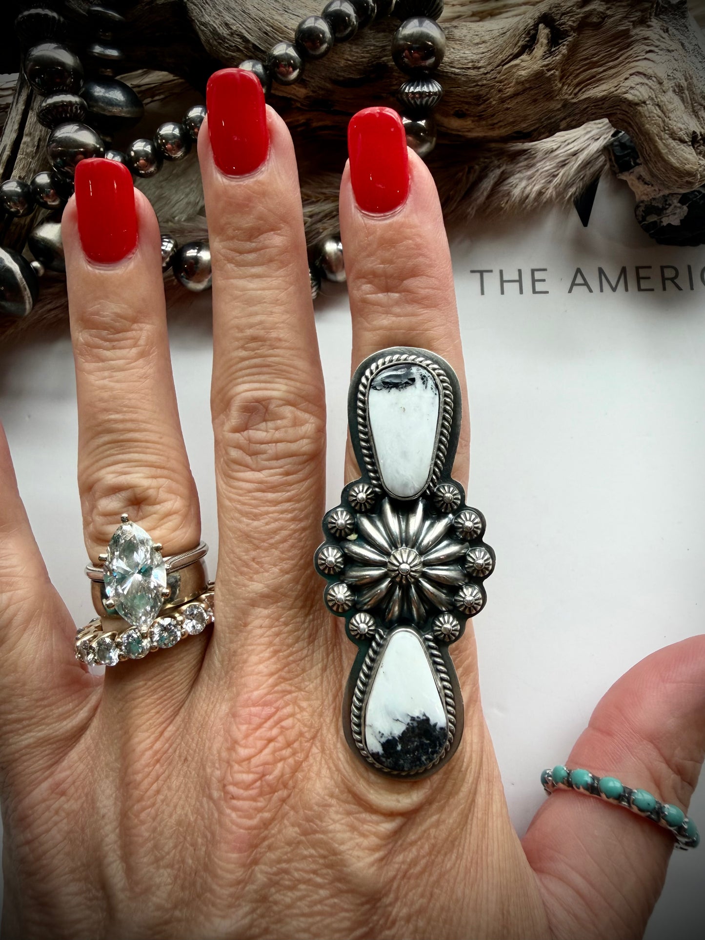 White Buffalo Crawler Ring- Size 8