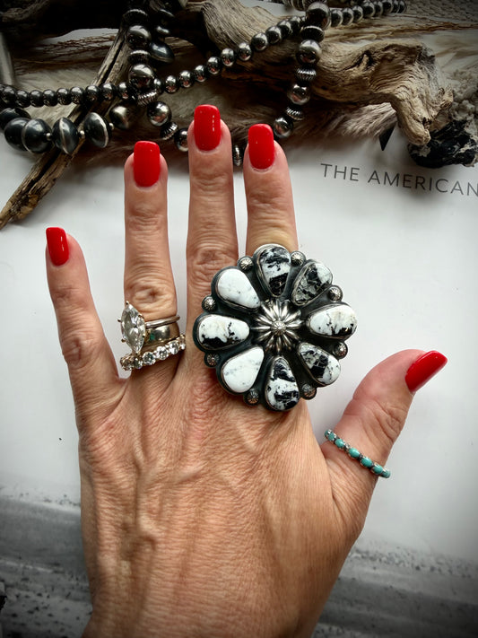 White Buffalo Cluster Ring- 9 1/2