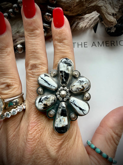 White Buffalo Cluster Ring- Adjustable