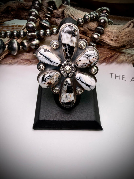 White Buffalo Cluster Ring- Adjustable