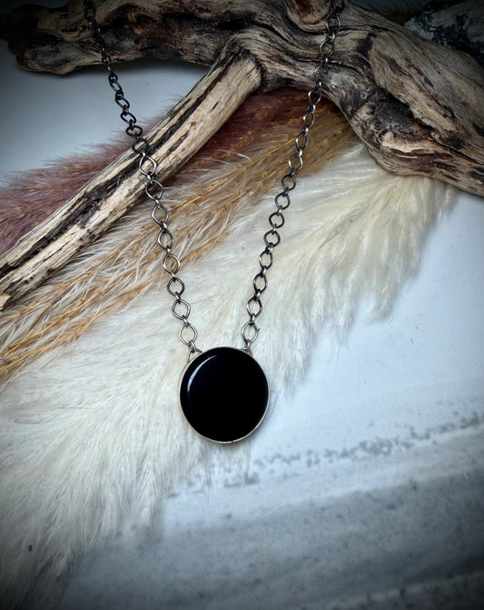 Small Round Black Obsidian Circle Necklace