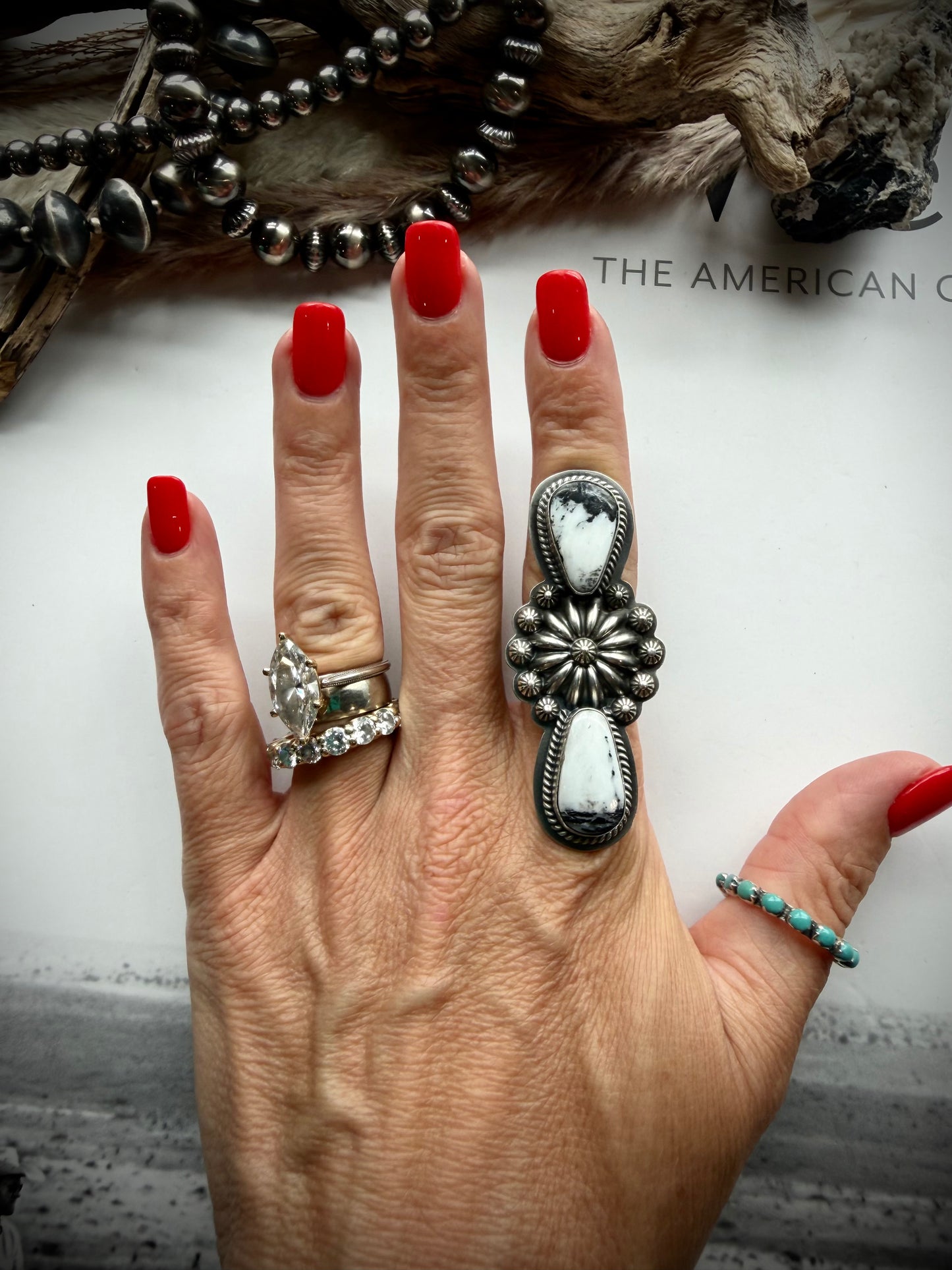 White Buffalo Crawler Ring- Size 8