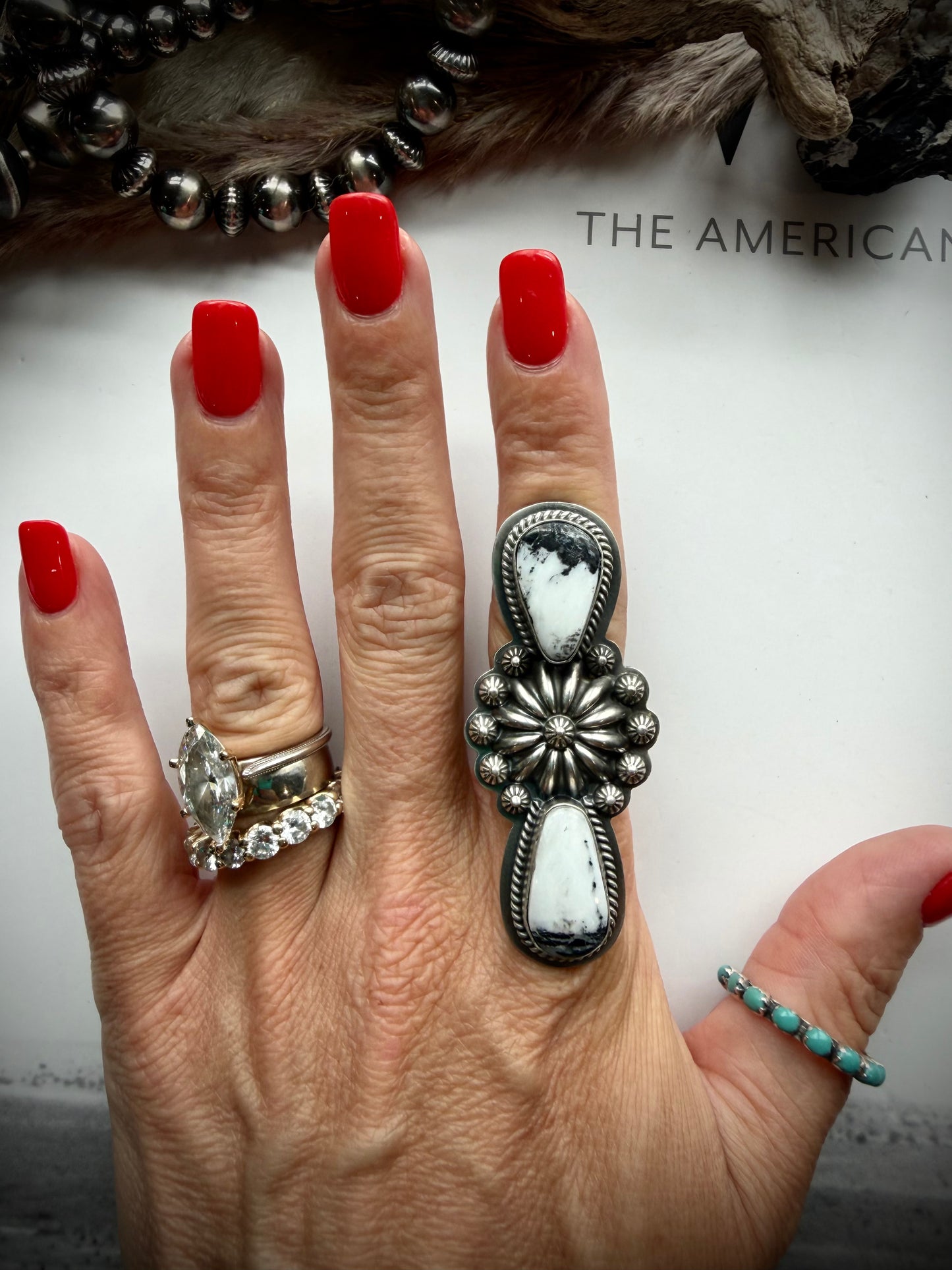 White Buffalo Crawler Ring- Size 8
