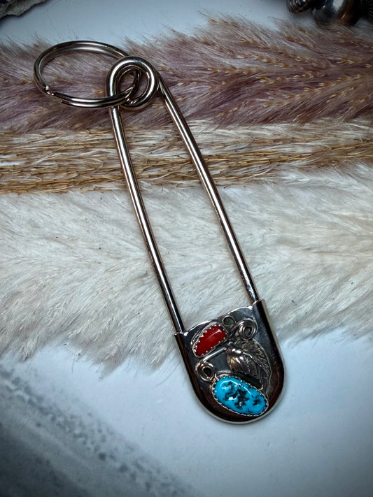 Vanessa Yazzie Laundry Pin with Red Coral & Turquoise